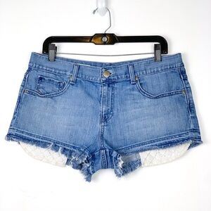 Gap cutoff denim short shorts with lacy pockets that show at the leg, size 30/10